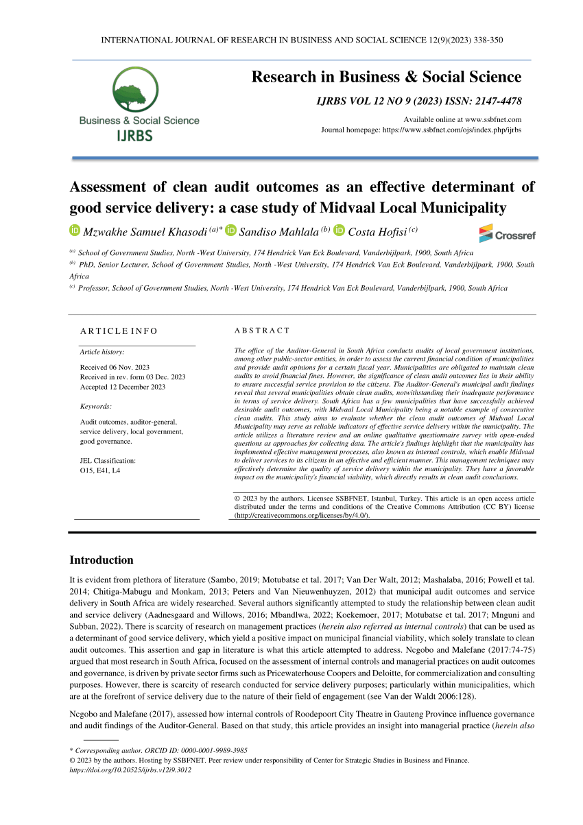 (PDF) Assessment of clean audit outcomes as an effective determinant of ...