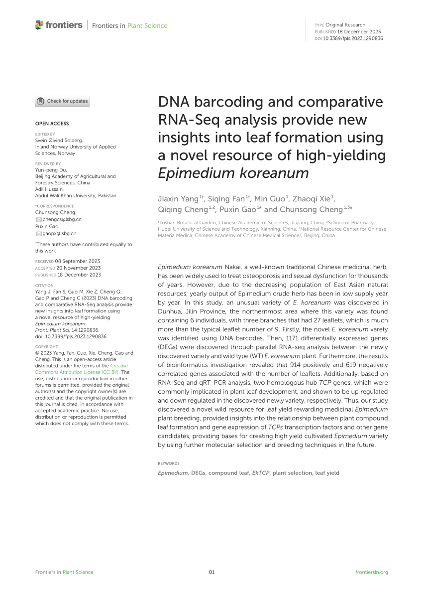 PDF) DNA barcoding and comparative RNA-Seq analysis provide new 