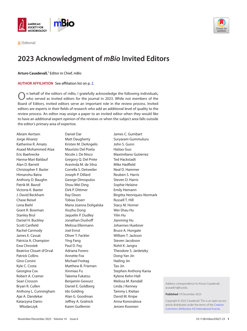 PDF 2023 Acknowledgment of mBio Invited Editors