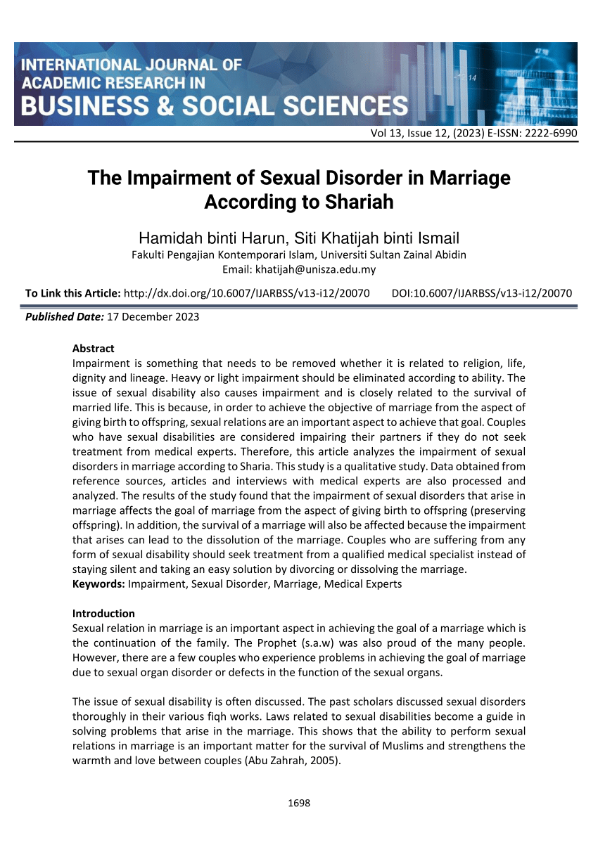 PDF The Impairment of Sexual Disorder in Marriage According to