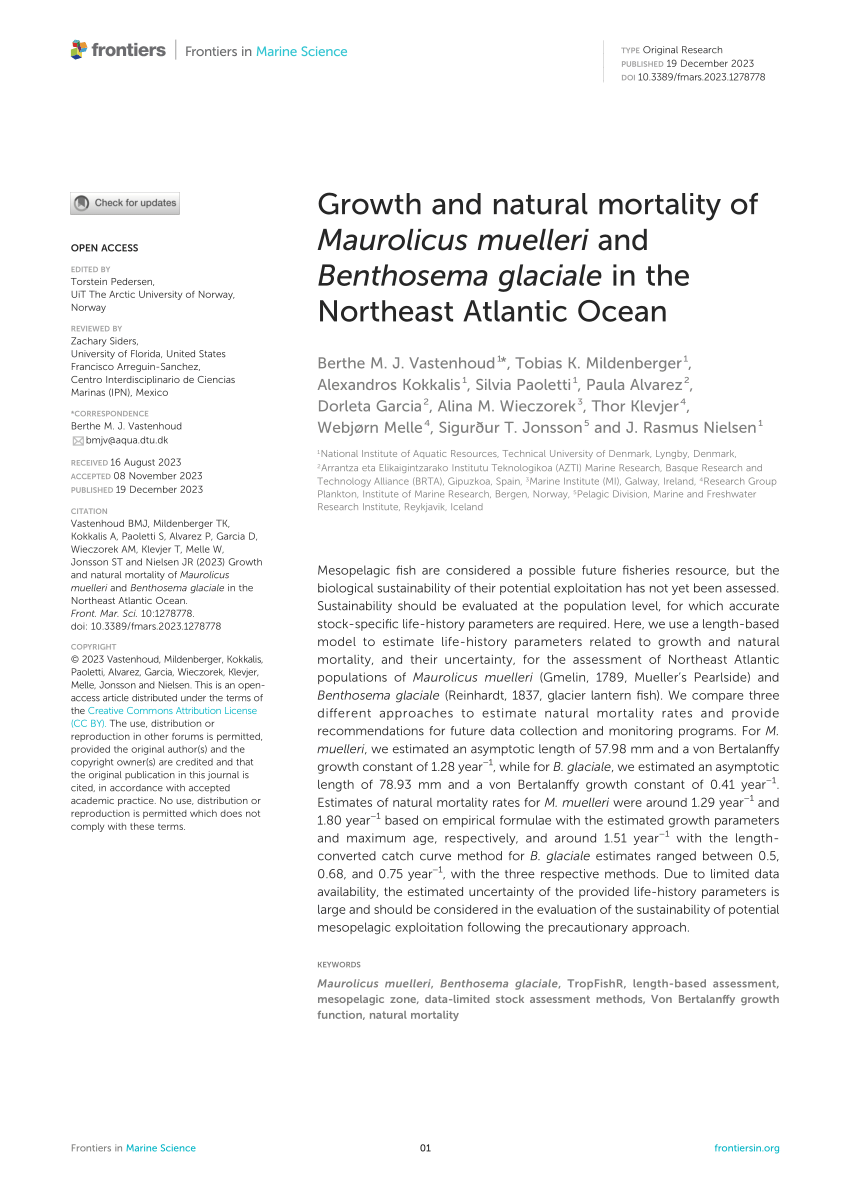 PDF) Growth and natural mortality of Maurolicus muelleri and Benthosema  glaciale in the Northeast Atlantic Ocean