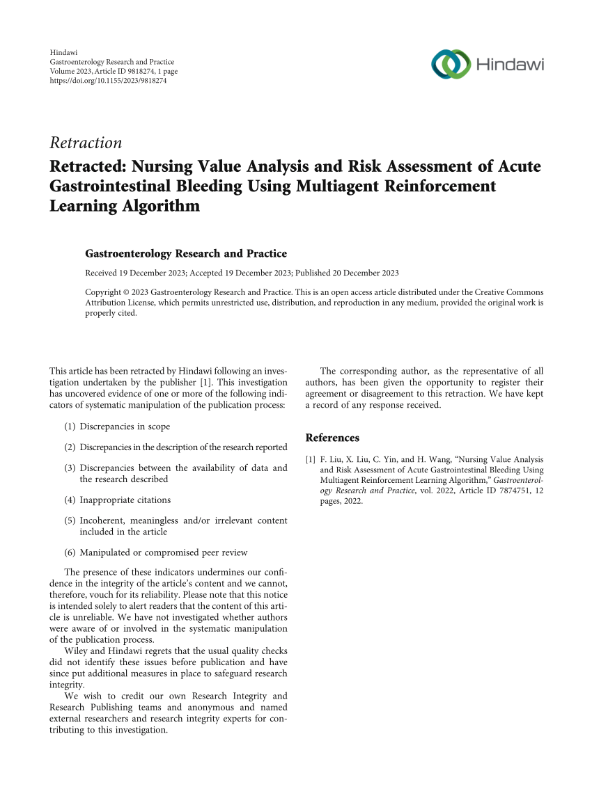 Pdf Retracted Nursing Value Analysis And Risk Assessment Of Acute Gastrointestinal Bleeding 3684