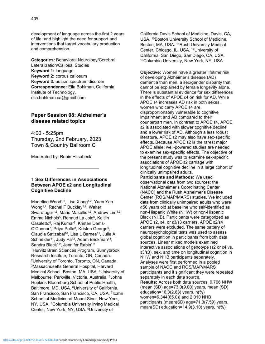 PDF 1 Sex Differences in Associations Between APOE ε2 and  