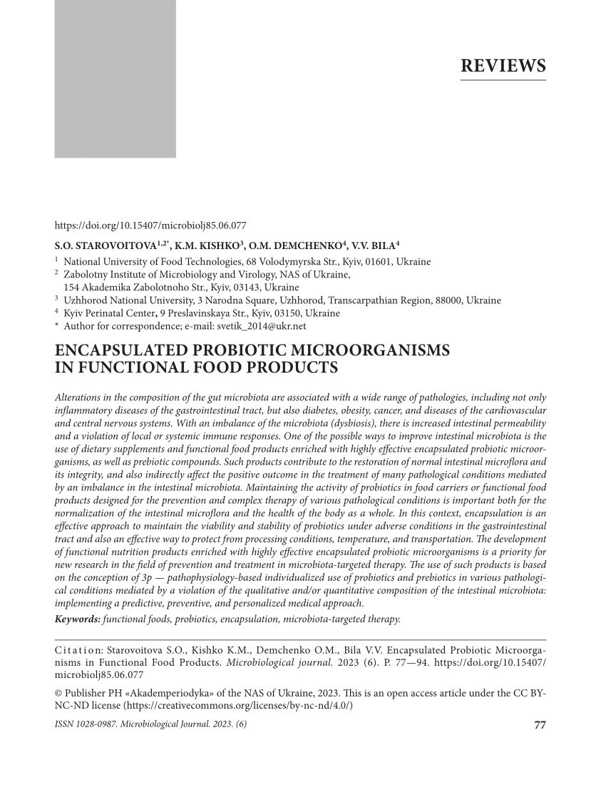 PDF) Encapsulated Probiotic Microorganisms in Functional Food Products