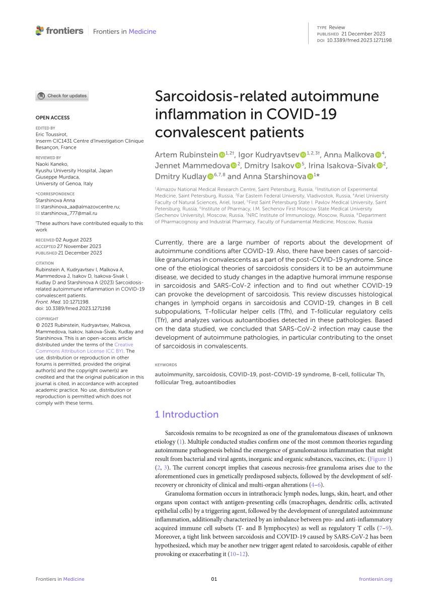 PDF Sarcoidosis related autoimmune inflammation in COVID 19