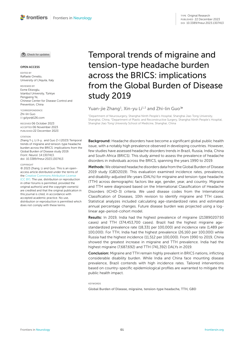 PDF Temporal trends of migraine and tension type headache burden  