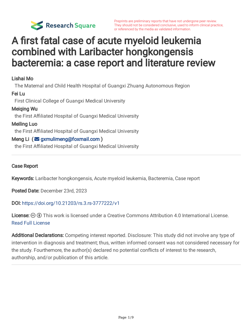 (PDF) A first fatal case of acute myeloid leukemia combined with