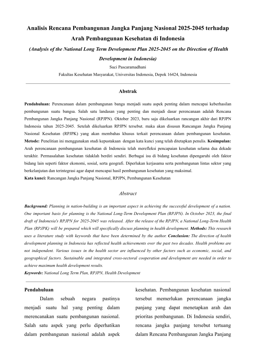 (PDF) Analisis Rencana Pembangunan Jangka Panjang Nasional 2025-2045 terhadap Arah Pembangunan 