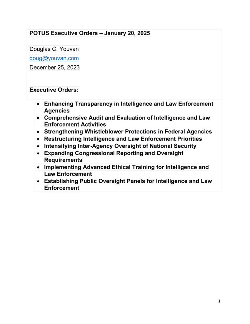 (PDF) POTUS Executive Orders January 20, 2025