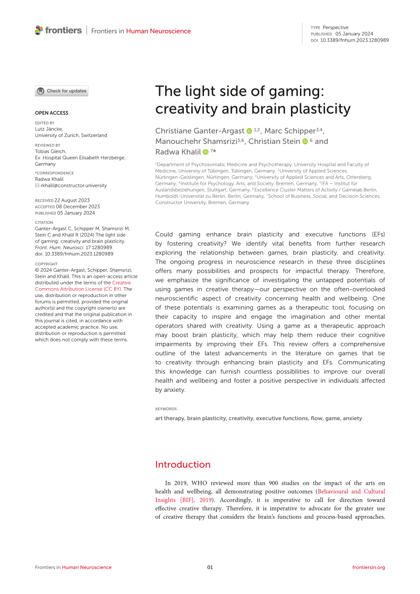 Thumbnail of (PDF) The light side of gaming: creativity and brain plasticity