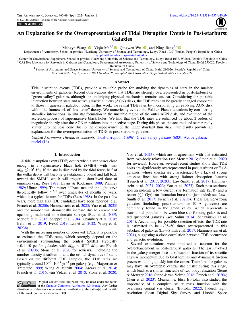 PDF) An Explanation for the Overrepresentation of Tidal Disruption Events  in Post-starburst Galaxies