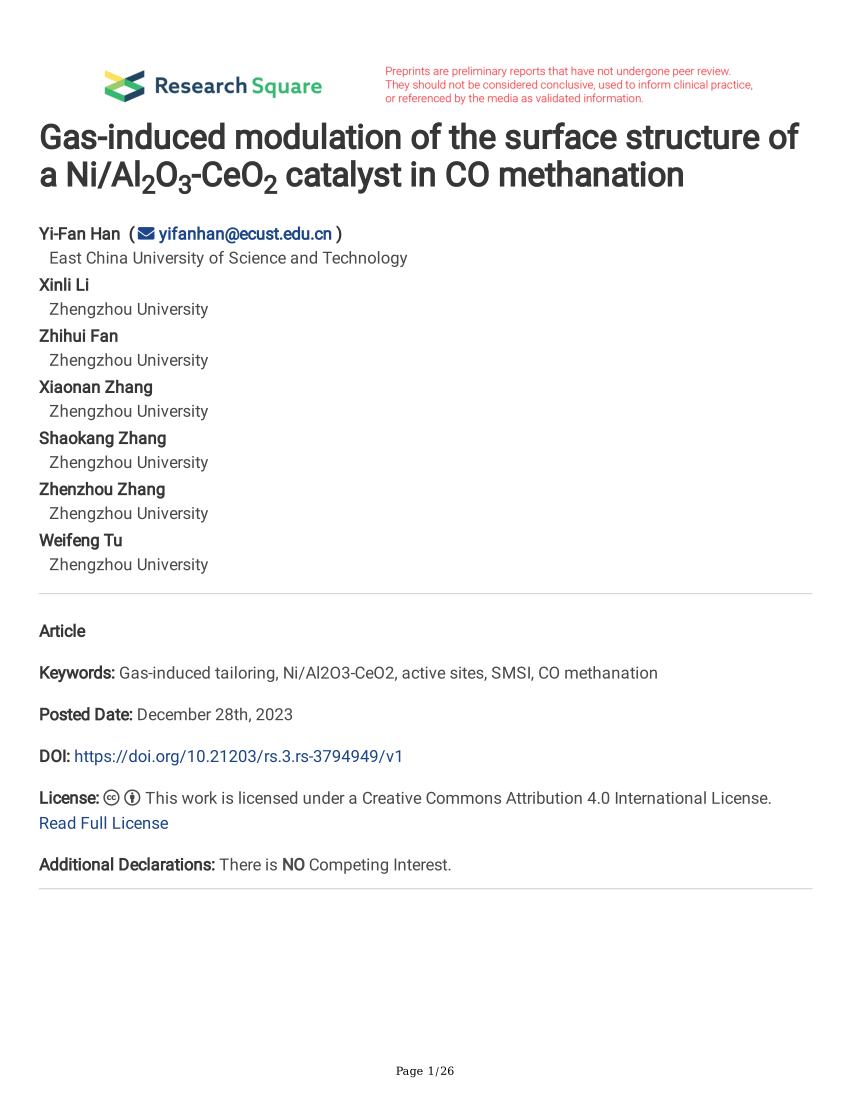 Pdf Gas Induced Modulation Of The Surface Structure Of A Nial2o3 Ceo2 Catalyst In Co Methanation 7080