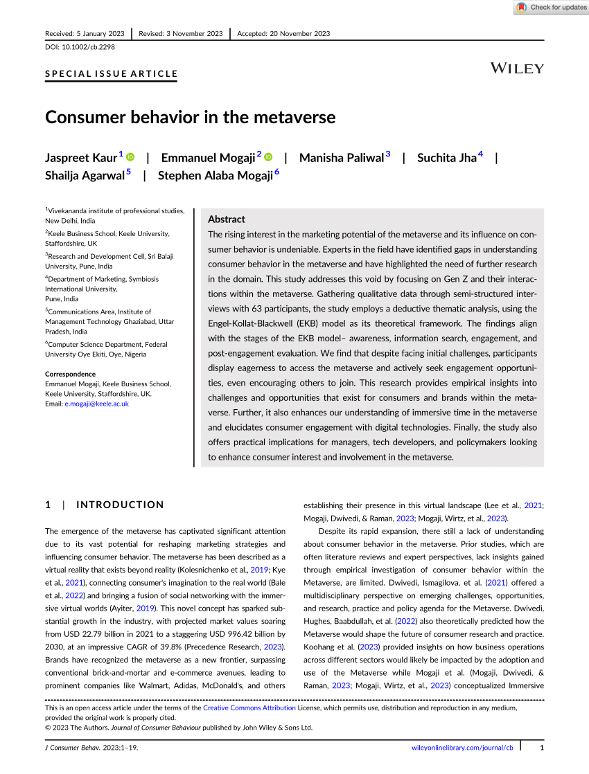 PDF) Consumer behavior in the metaverse