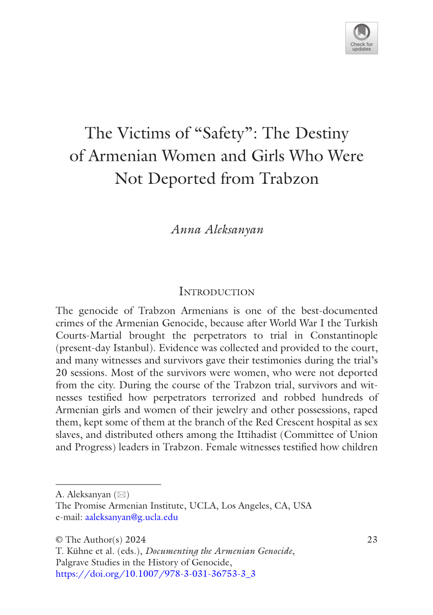 PDF) The Victims of “Safety”: The Destiny of Armenian Women and Girls Who  Were Not Deported from Trabzon