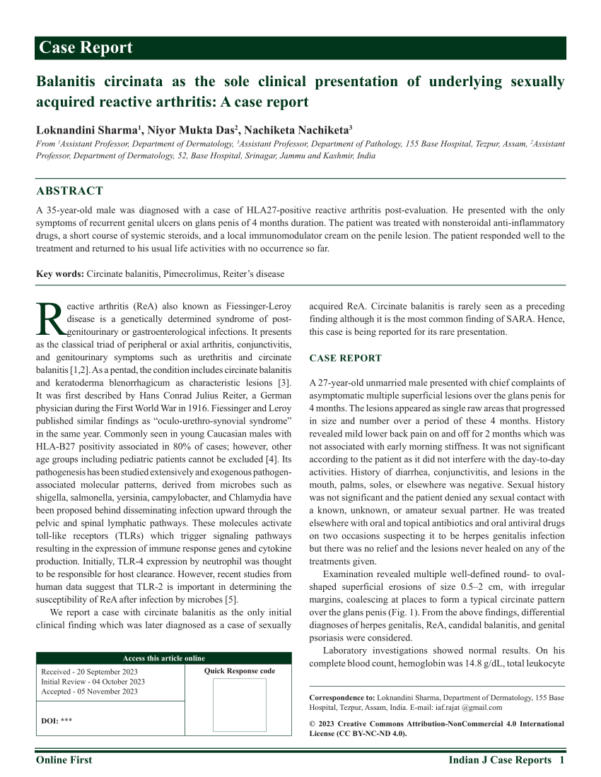 Pdf Balanitis Circinata As The Sole Clinical Presentation Of Underlying Sexually Acquired 