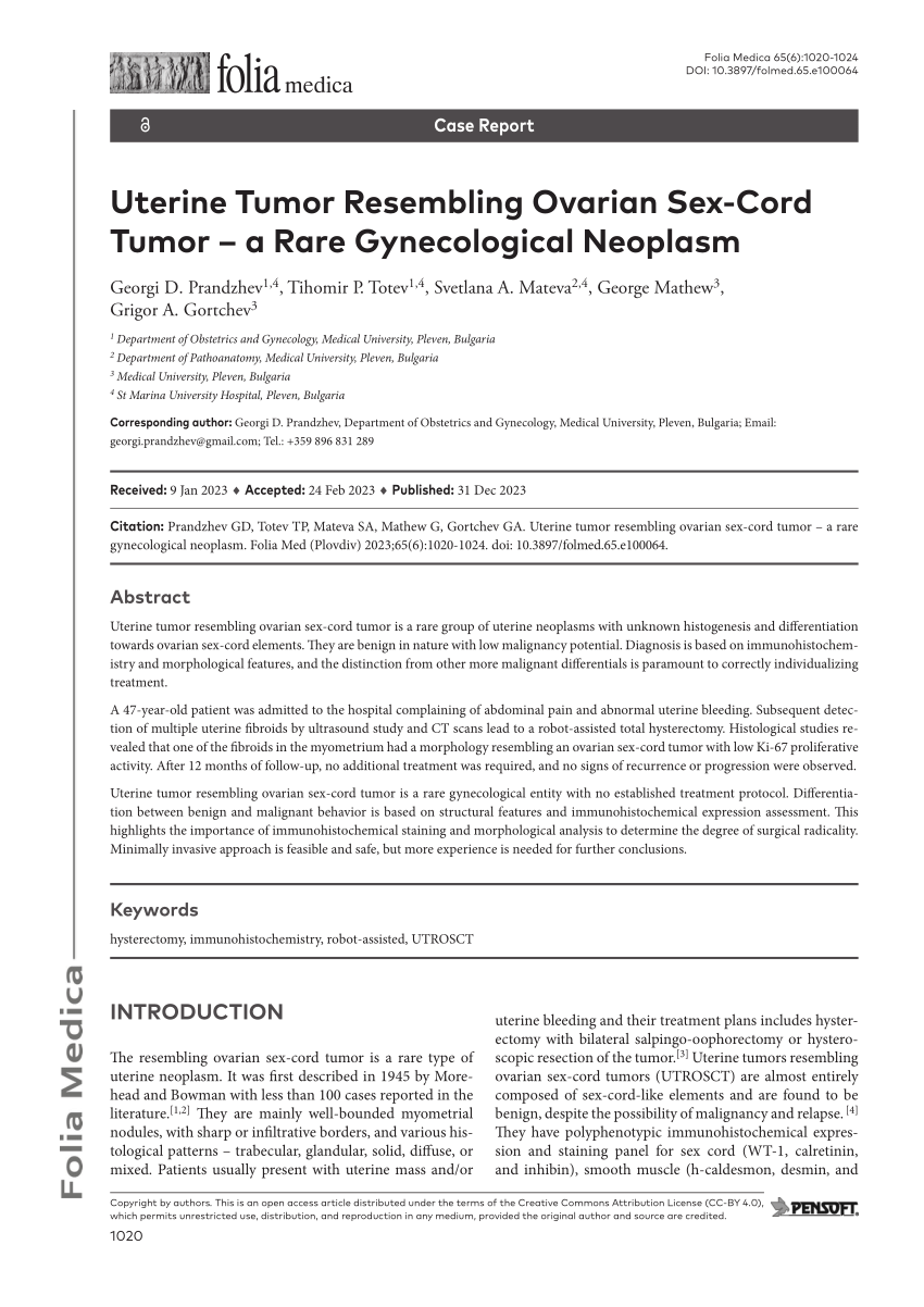 Pdf Uterine Tumor Resembling Ovarian Sex Cord Tumor A Rare Gynecological Neoplasm 