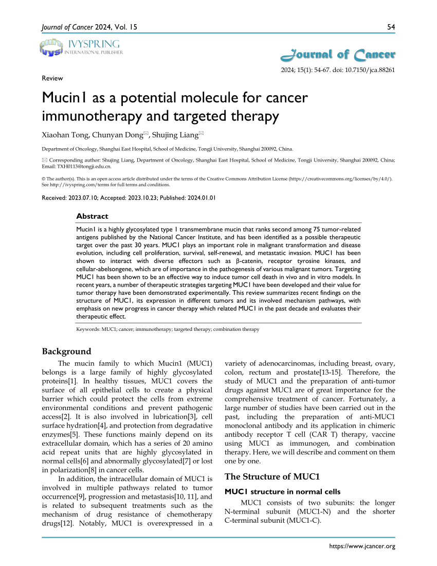 PDF) Mucin1 as a potential molecule for cancer immunotherapy and 