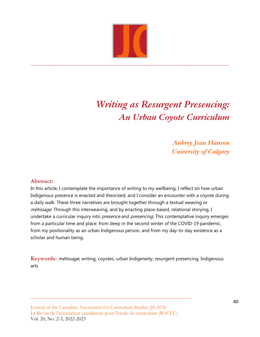 PDF) Writing as Resurgent Presencing: An Urban Coyote Curriculum