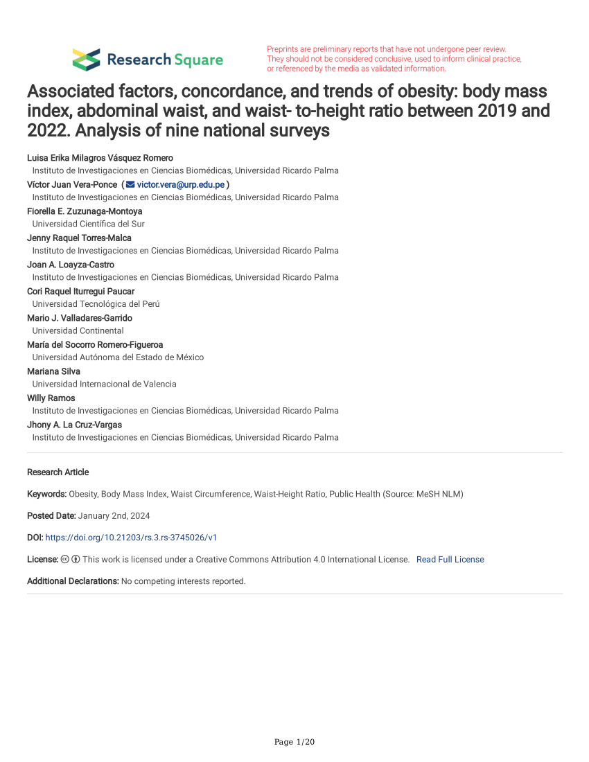 PDF Associated factors concordance and trends of obesity body  