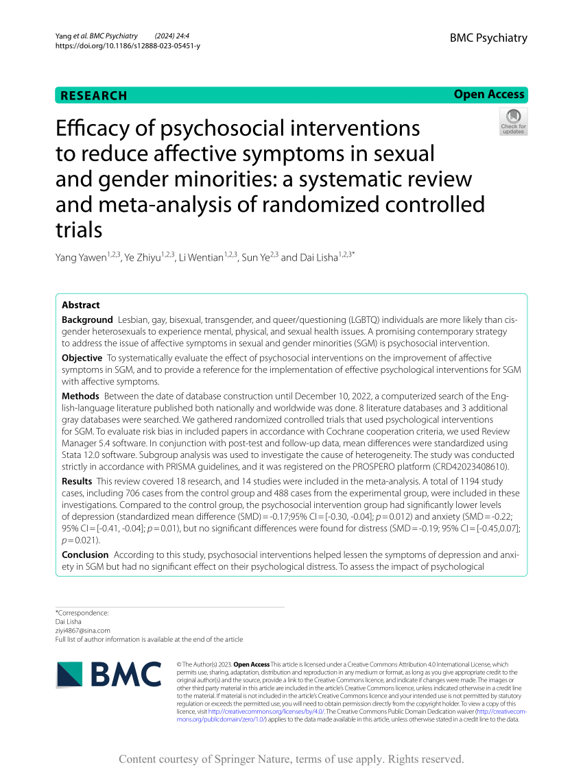 PDF Efficacy of psychosocial interventions to reduce affective