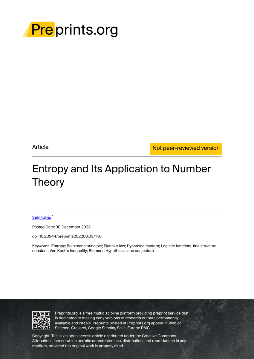 PDF) Entropy and Its Application to Number Theory