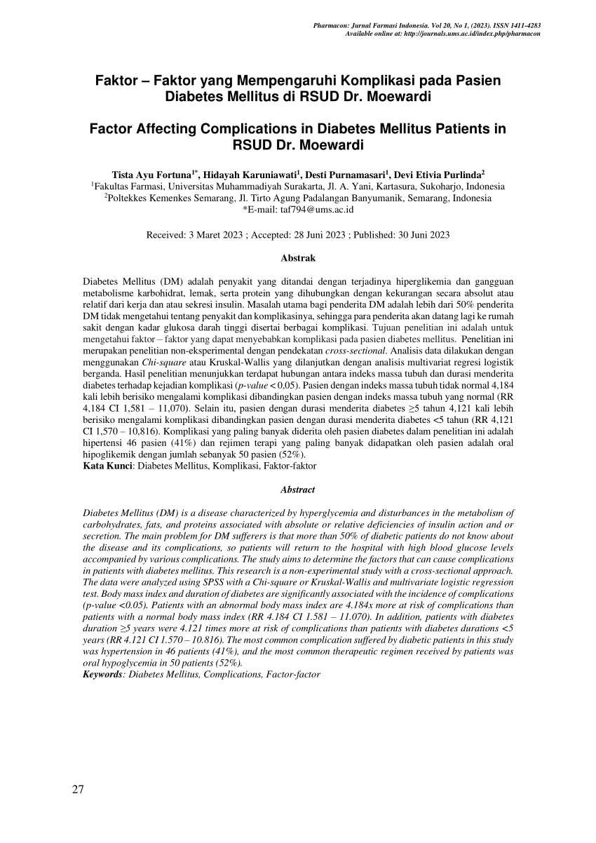 Pdf Faktor – Faktor Yang Mempengaruhi Komplikasi Pada Pasien Diabetes