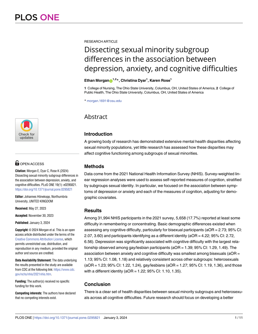 PDF Dissecting sexual minority subgroup differences in the