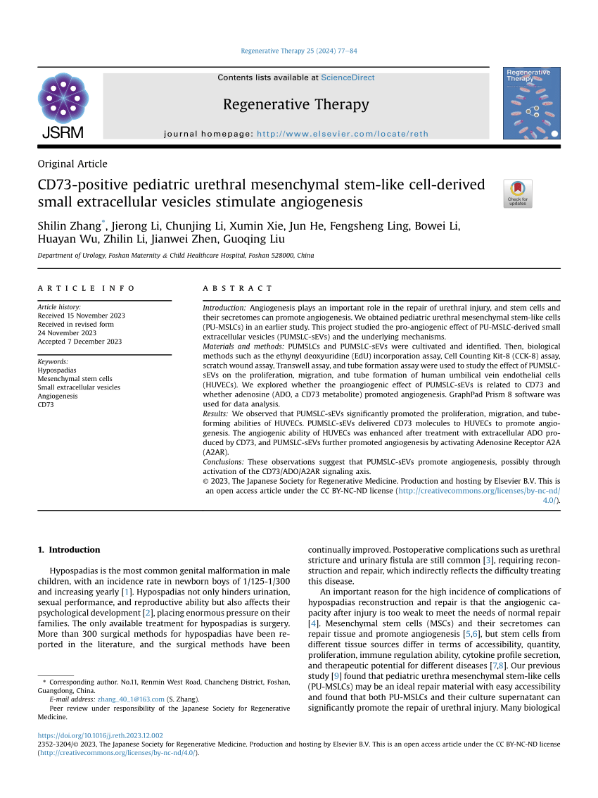 PDF CD73 positive pediatric urethral mesenchymal stem like cell  