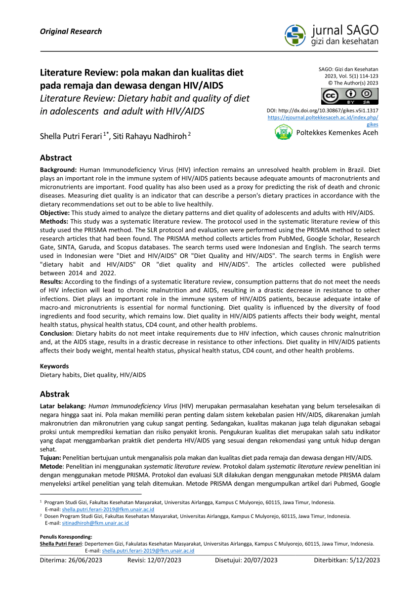 Pdf Literature Review Pola Makan Dan Kualitas Diet Pada Remaja Dan Dewasa Dengan Hivaids 2692