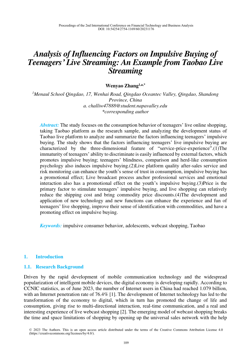 PDF) Analysis of Influencing Factors on Impulsive Buying of Teenagers Live  Streaming: An Example from Taobao Live Streaming