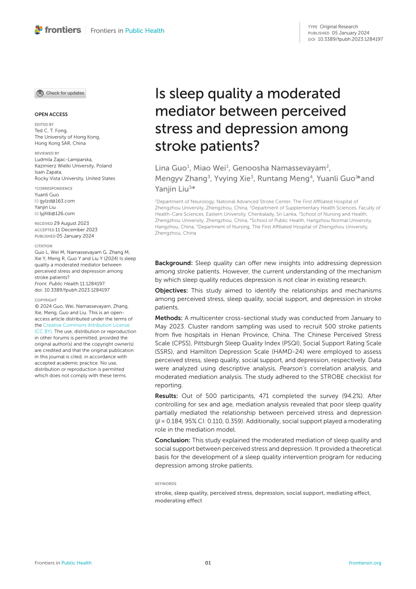 PDF) Is sleep quality a moderated mediator between perceived 
