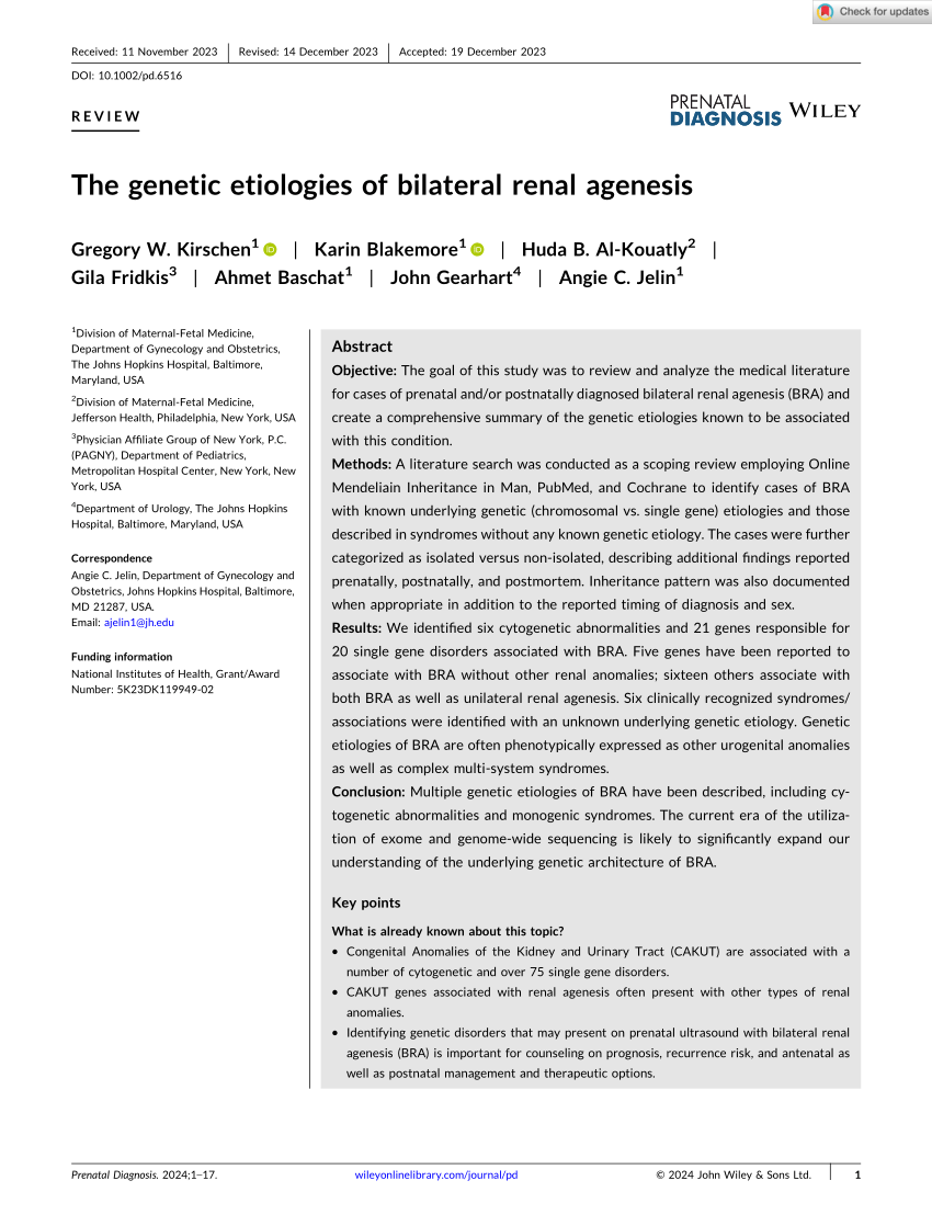 PDF) The genetic etiologies of bilateral renal agenesis