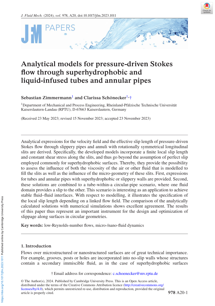 PDF) Analytical models for pressure-driven Stokes flow through  superhydrophobic and liquid-infused tubes and annular pipes