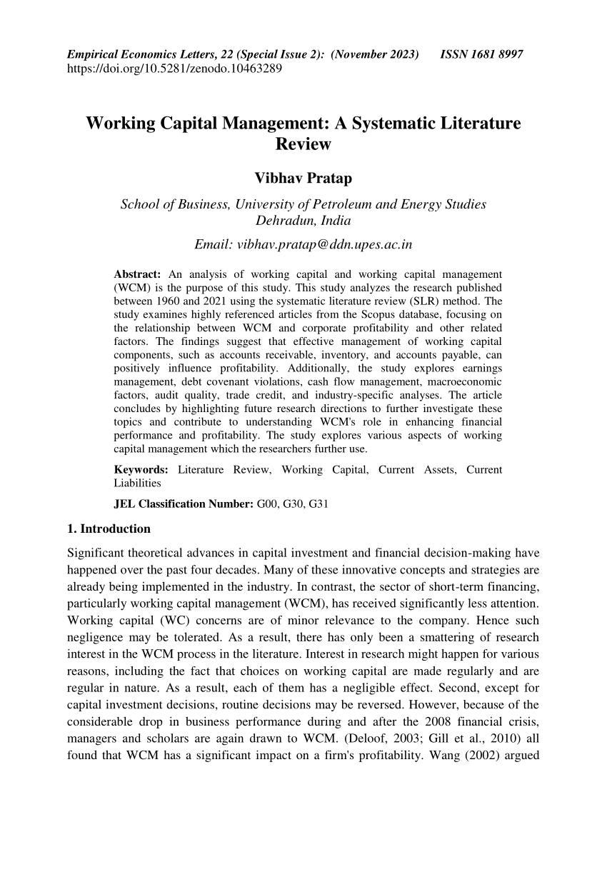 paper research on working capital management 2015