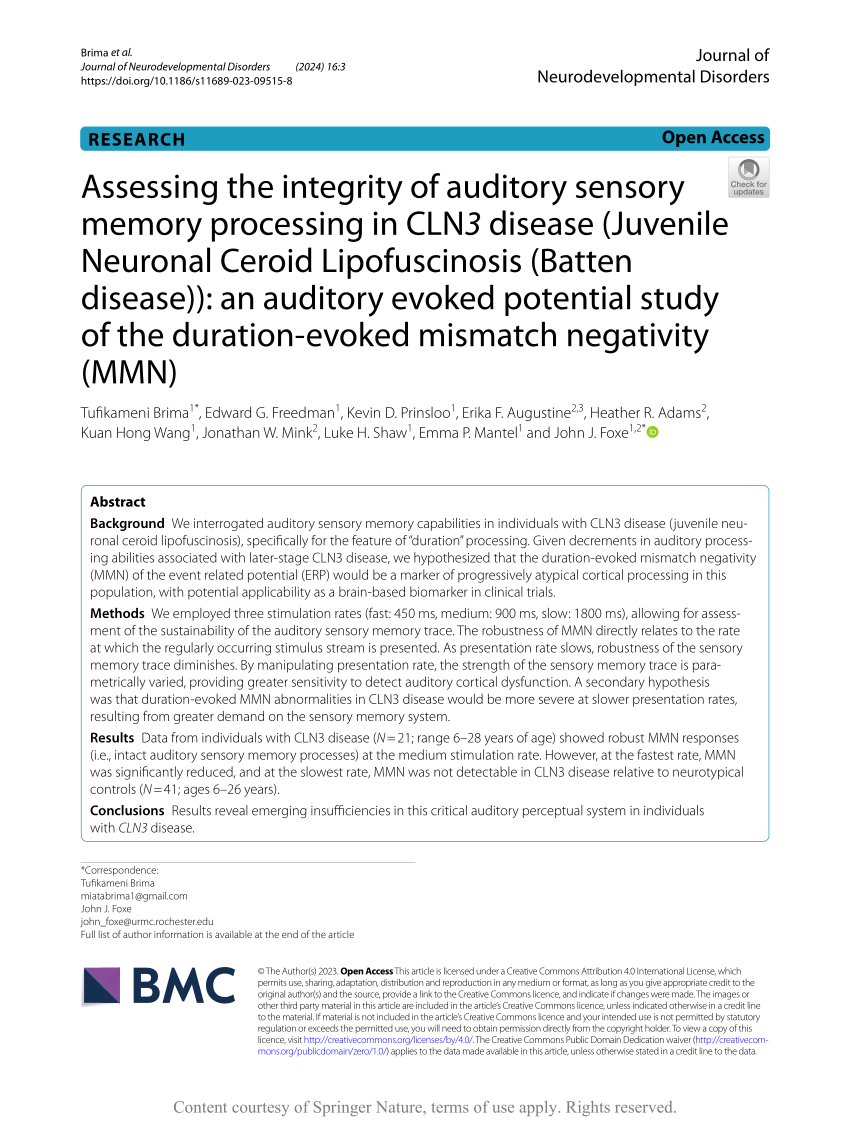 PDF Assessing the integrity of auditory sensory memory processing  