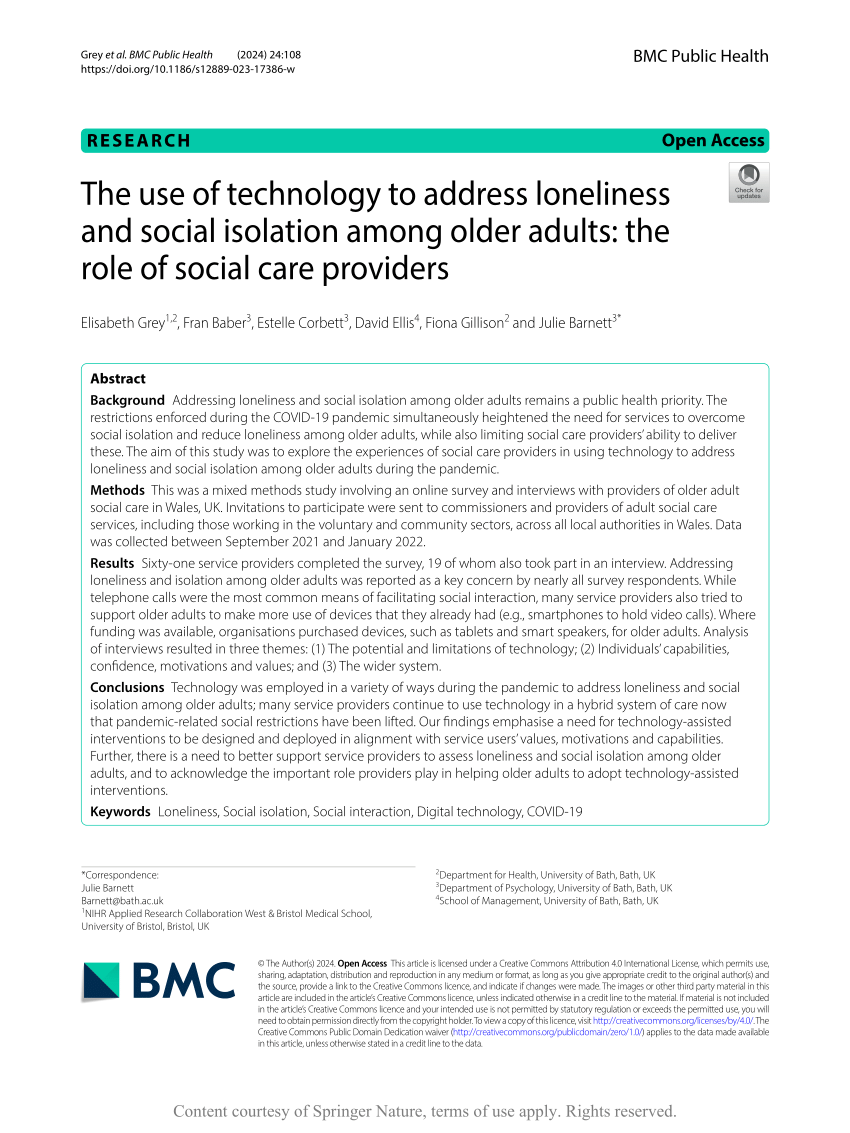 Pdf The Use Of Technology To Address Loneliness And Social Isolation Among Older Adults The 9065