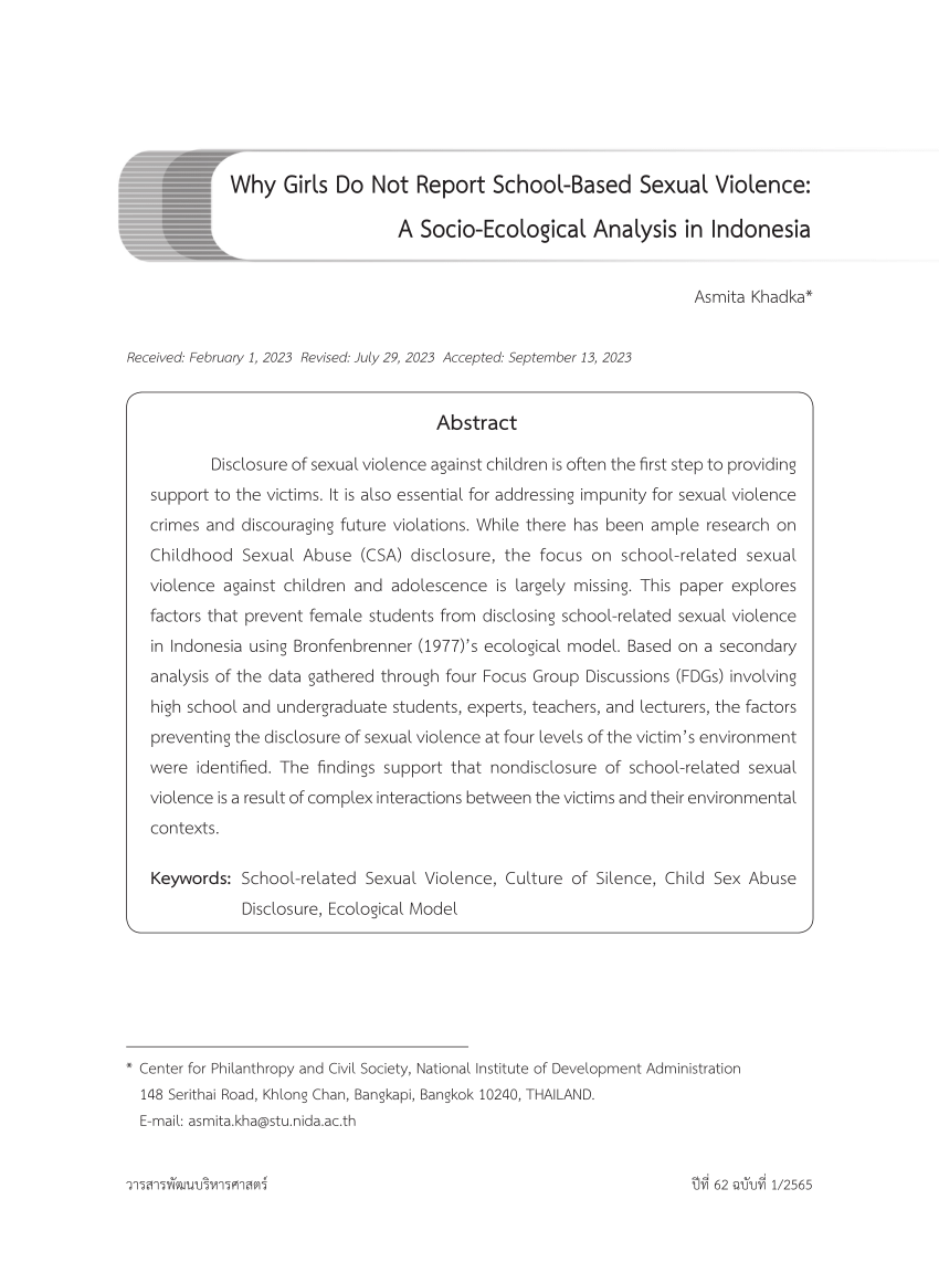 PDF) Why Girls Do Not Report School-based Sexual Violence: A  Socio-ecological Analysis in Indonesia