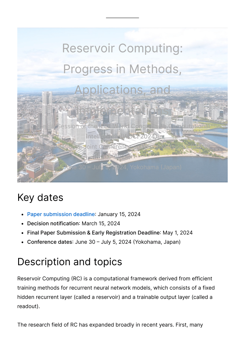 (PDF) Special Session on Reservoir Computing WCCI IJCNN 2024