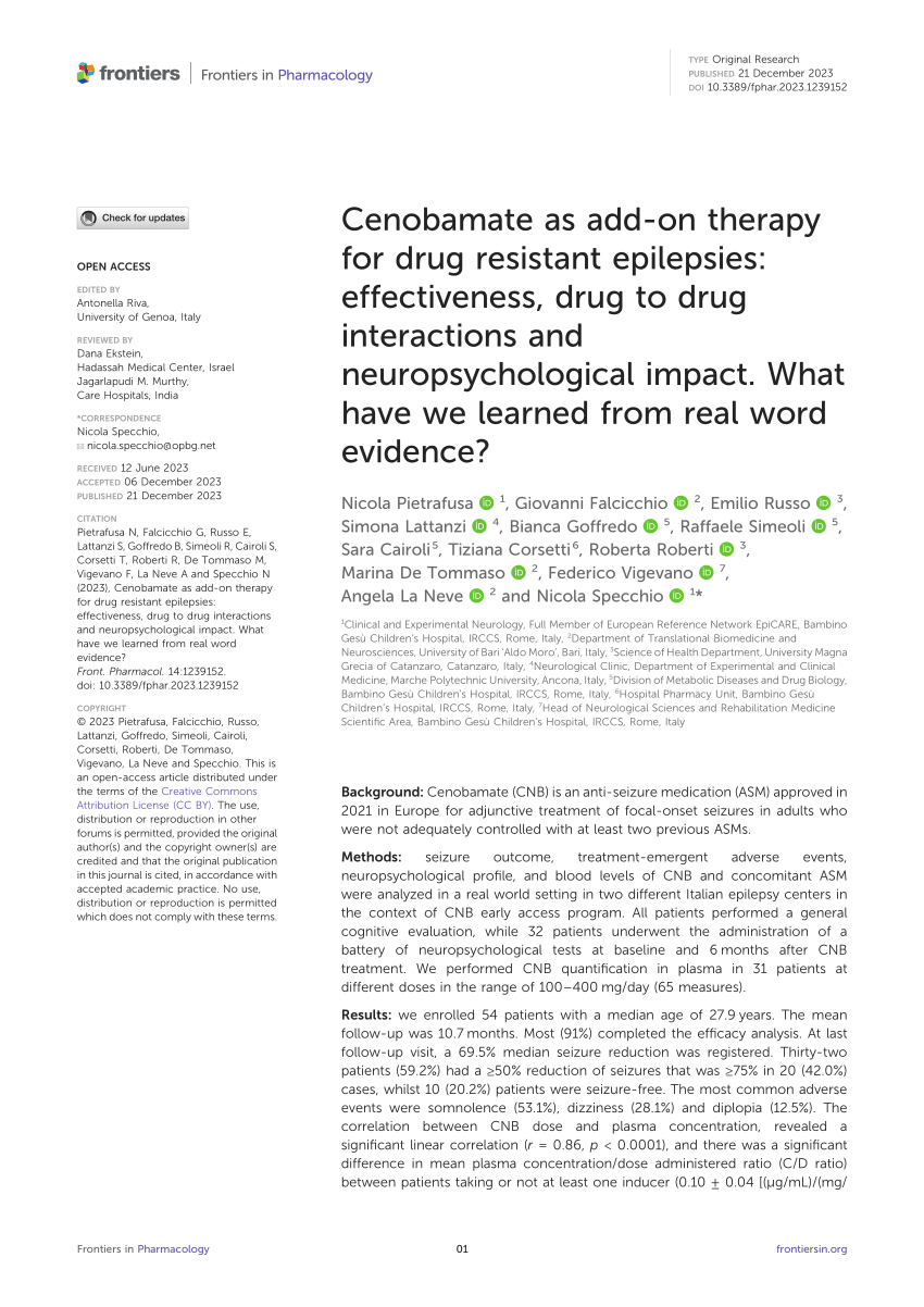 PDF Cenobamate as add on therapy for drug resistant epilepsies  