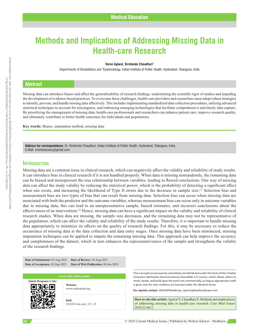 (PDF) Missing data methods and implications