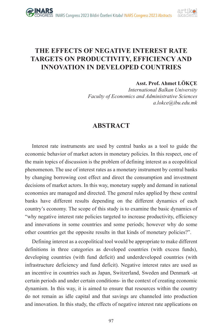 Pdf The Effects Of Negative Interest Rate Targets On Productivity Efficiency And Innovation 8246