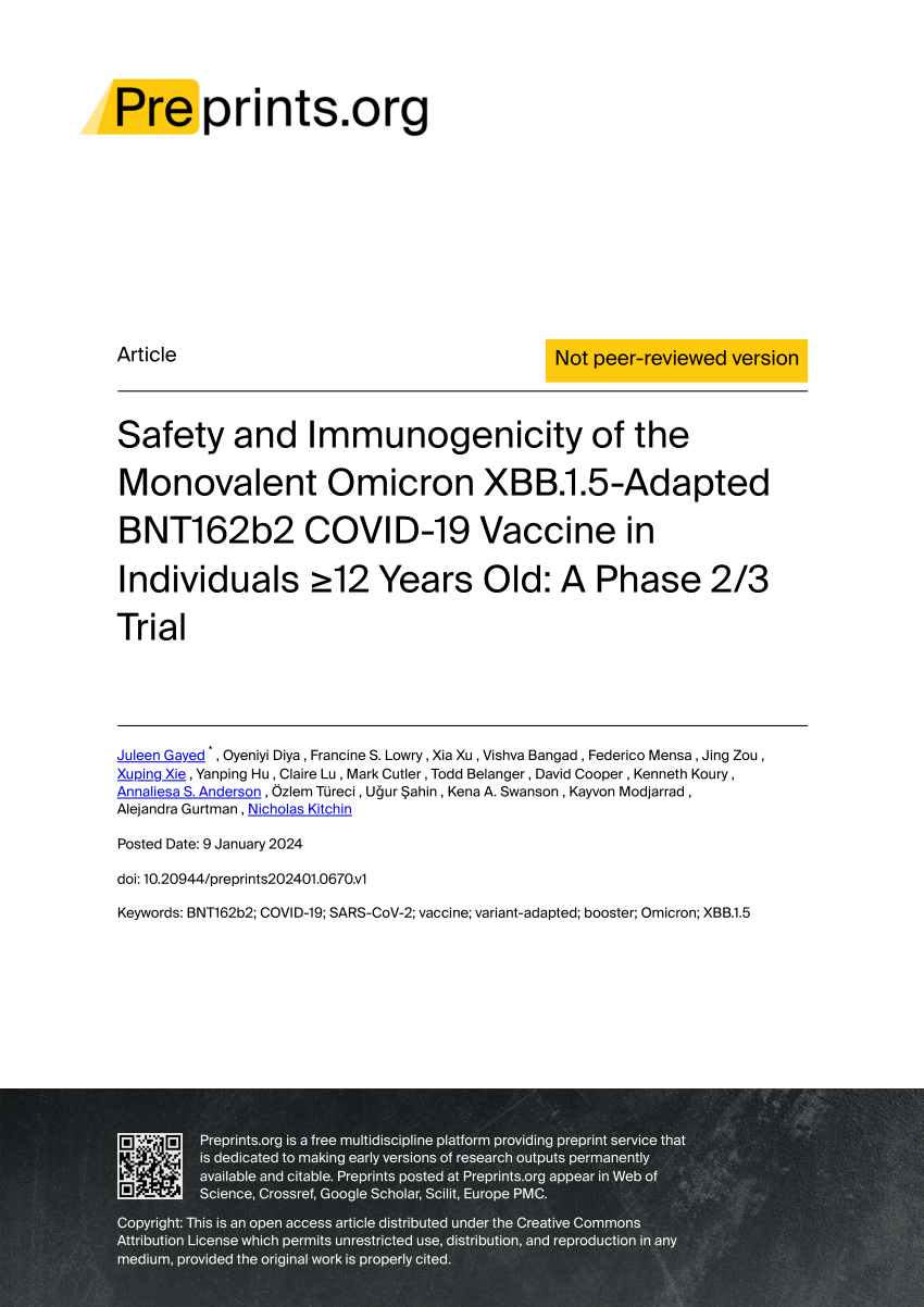 (PDF) Safety and Immunogenicity of the Monovalent Omicron XBB.1.5