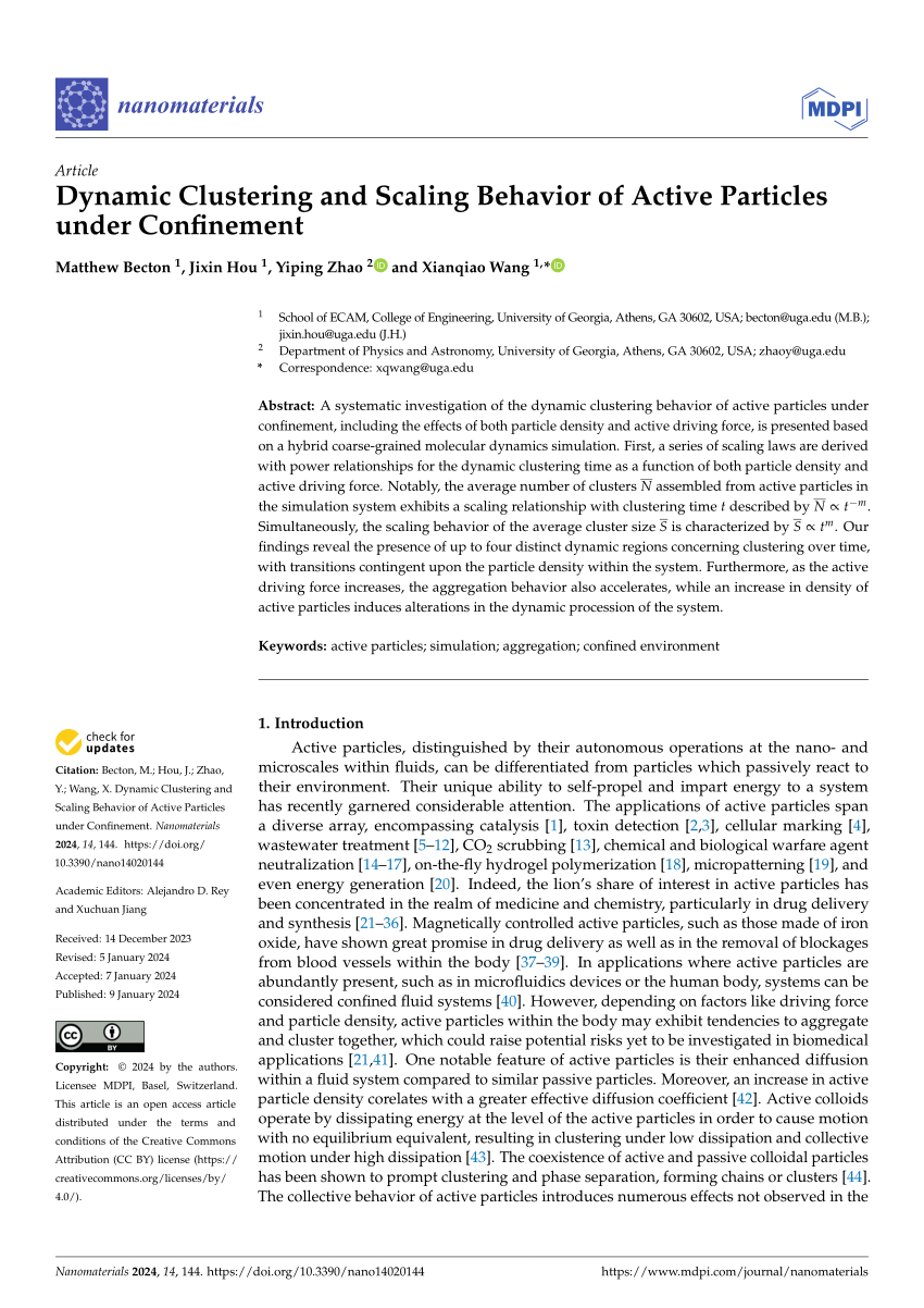 PDF) Dynamic Clustering and Scaling Behavior of Active Particles 