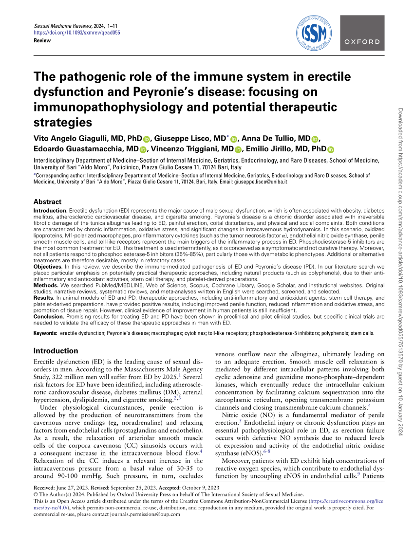 PDF The pathogenic role of the immune system in erectile