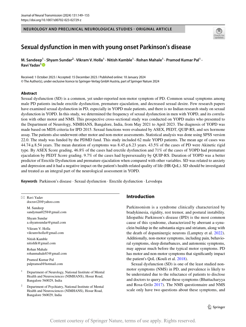 Sexual dysfunction in men with young onset Parkinson s disease