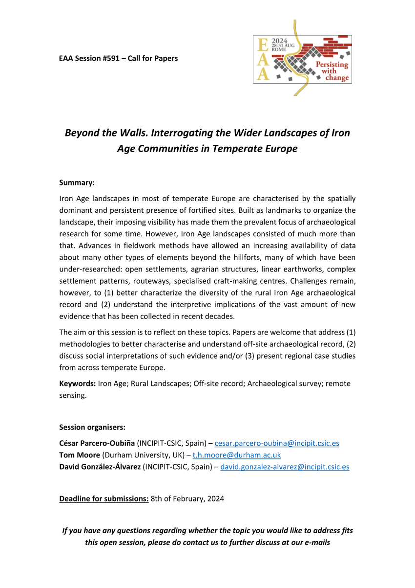 (PDF) CfP Beyond the Walls. Interrogating the Wider Landscapes of Iron