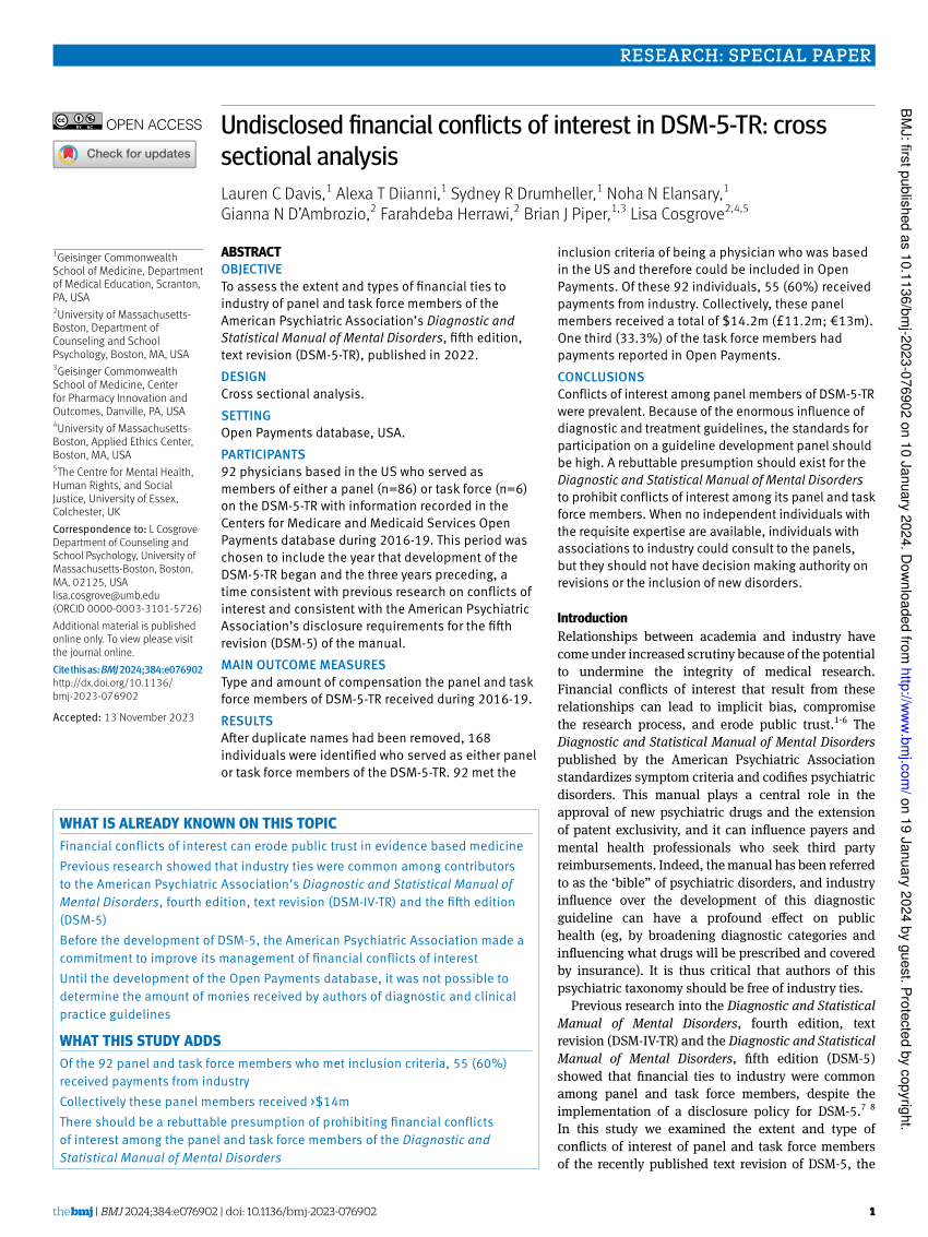 PDF) Undisclosed financial conflicts of interest in DSM-5-TR: cross  sectional analysis