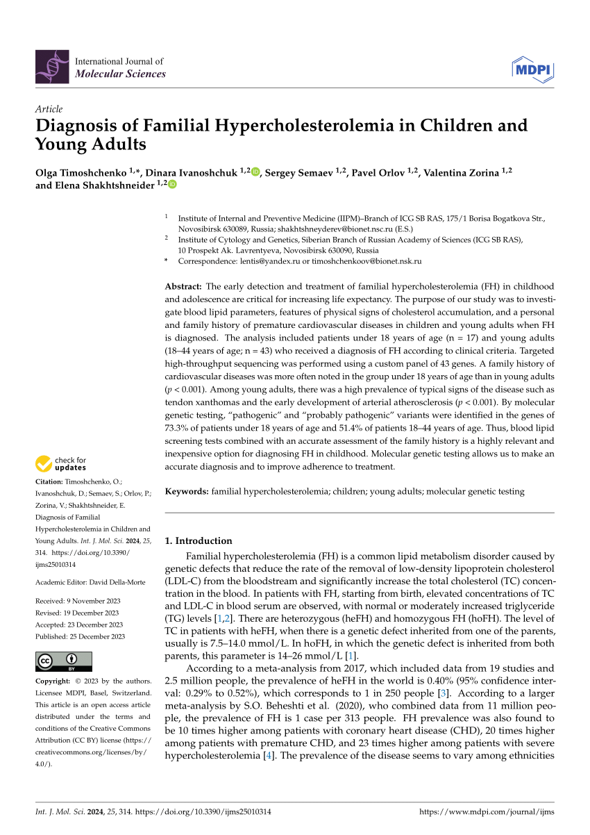 PDF) Diagnosis of Familial Hypercholesterolemia in Children and Young Adults