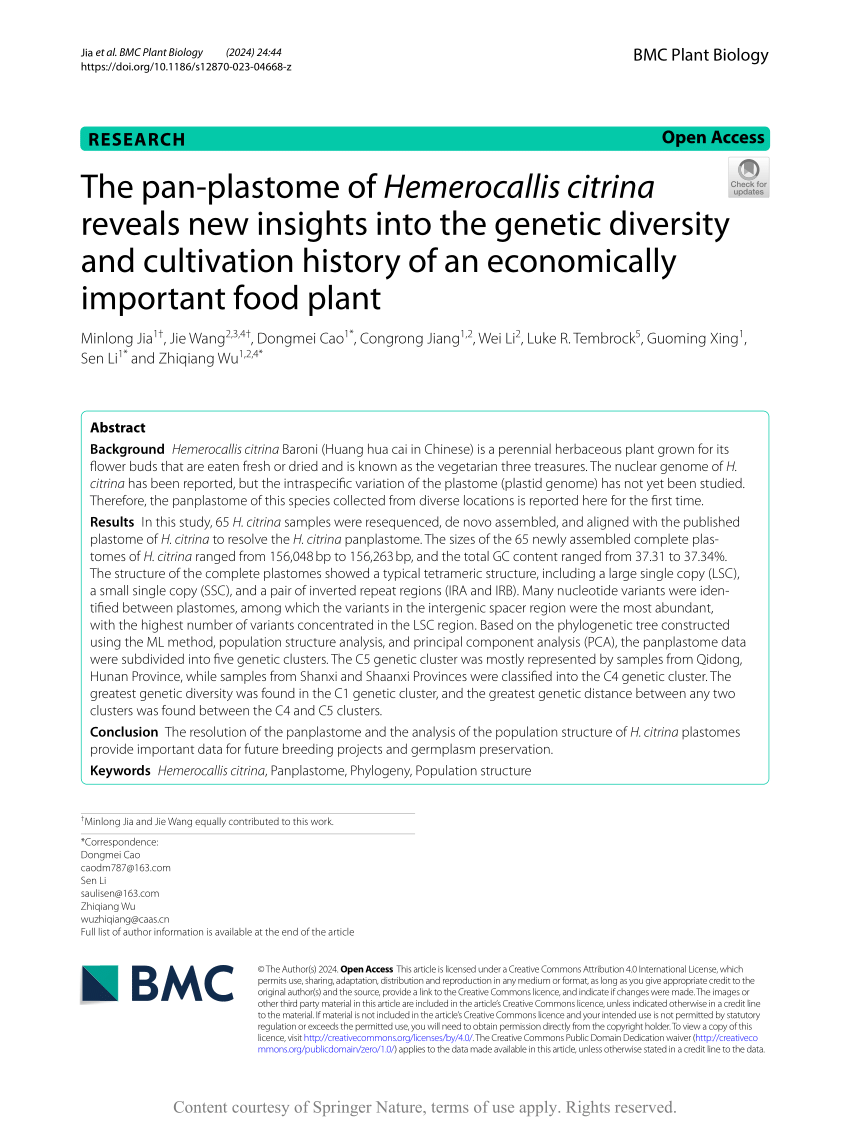 PDF) The pan-plastome of Hemerocallis citrina reveals new insights 