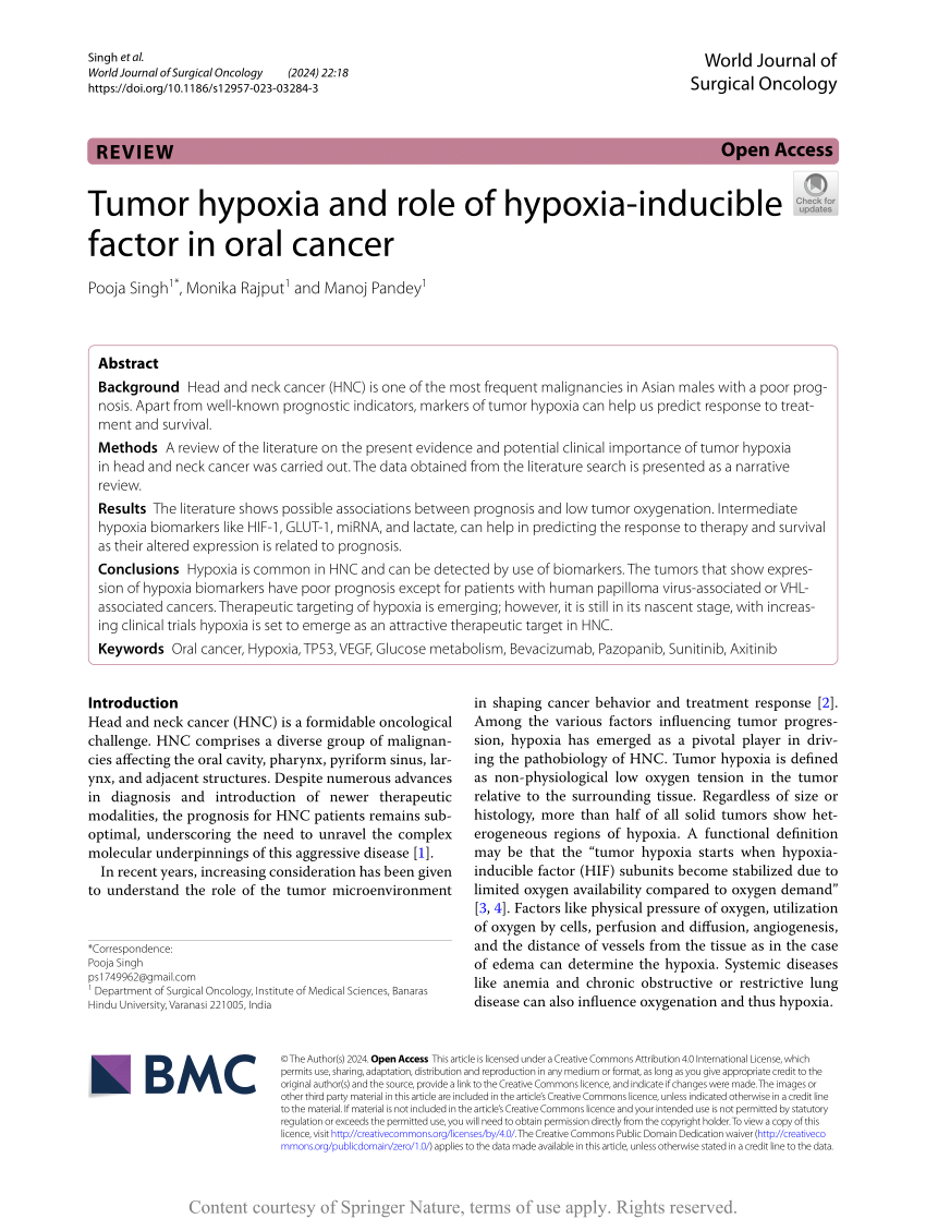 (PDF) Tumor hypoxia and role of hypoxia-inducible factor in oral cancer